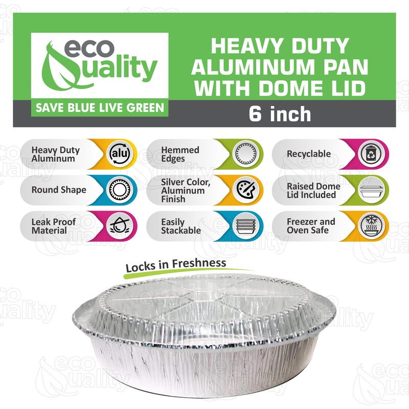 EcoQuality [50 Pack - 6 Inch Disposable Round Aluminum Foil Take-Out Pans with Plastic Lids Set - Disposable Tin Containers, Perfect for Baking, Cooking, Catering, Cake Pans, Parties, Restaurants - Image 3